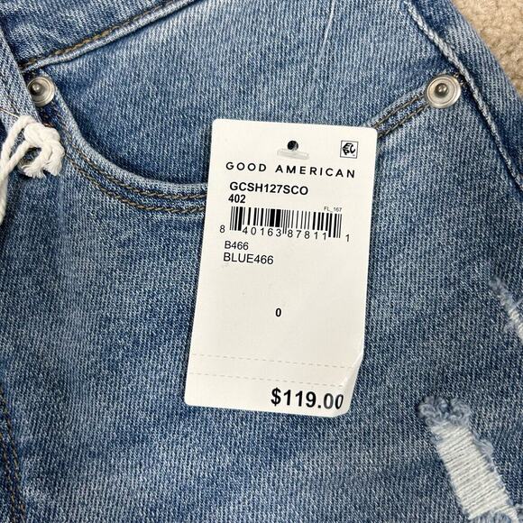 NWT Good American Good Curve Shorts High Waist Raw Hem Blue Womens Size 0 - Picture 5 of 5